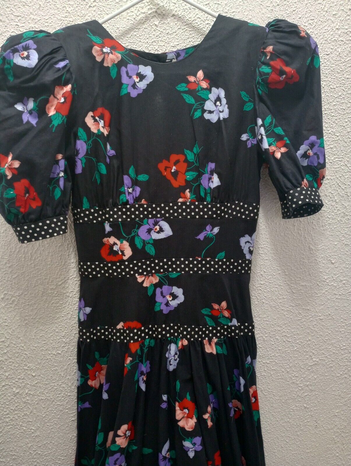 Vtg 80s Leslie Lucks Floral Maxi Dress Vneck Drop… - image 12