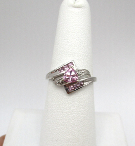 10K White Gold Pink Ruby & DiamondRing Size 6.75 … - image 1