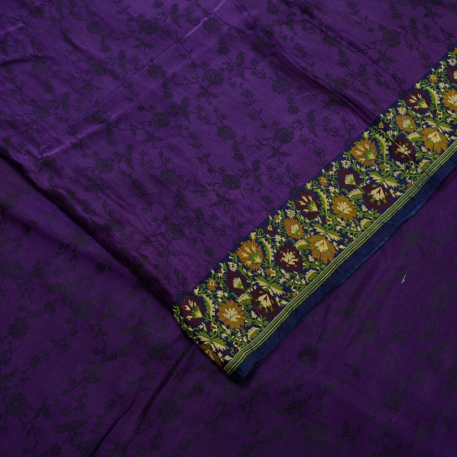 Vintage Heavy Sari Purple & Blue Pure Satin Silk … - image 9