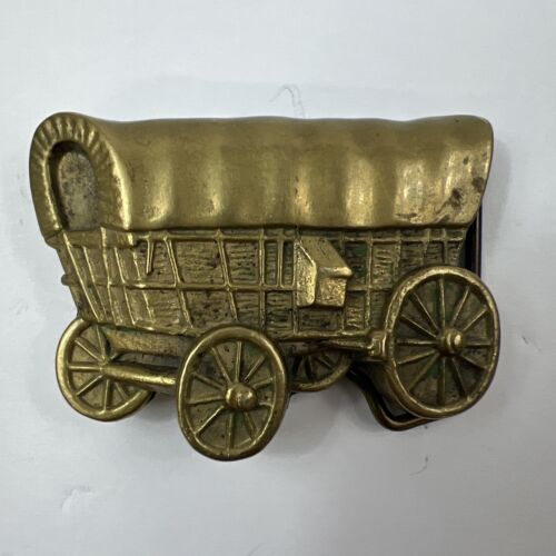 VINTAGE FRONTIER COVERED WAGON BRASS BELT BUCKLE C