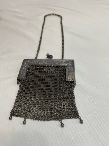 Antique 1900s Vintage German Silver Mesh Bag/Purs… - image 1