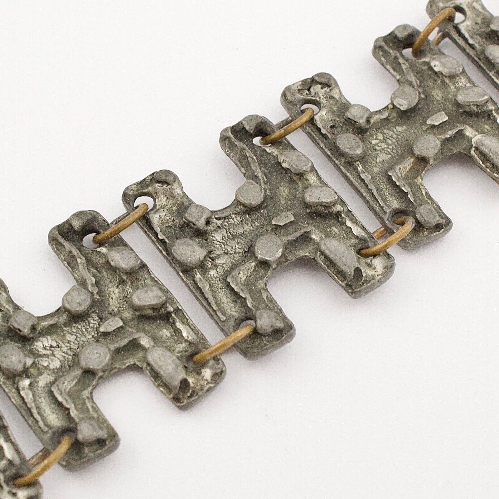 Vintage Robert Larin Pewter Panel Link Bracelet B… - image 3