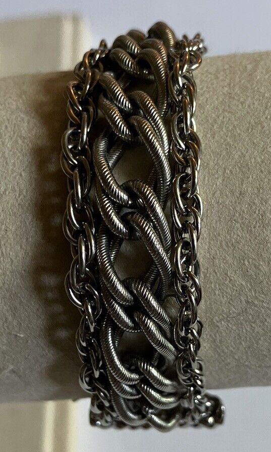 Vintage Silvertone Goldette Bracelet Three Strand… - image 2