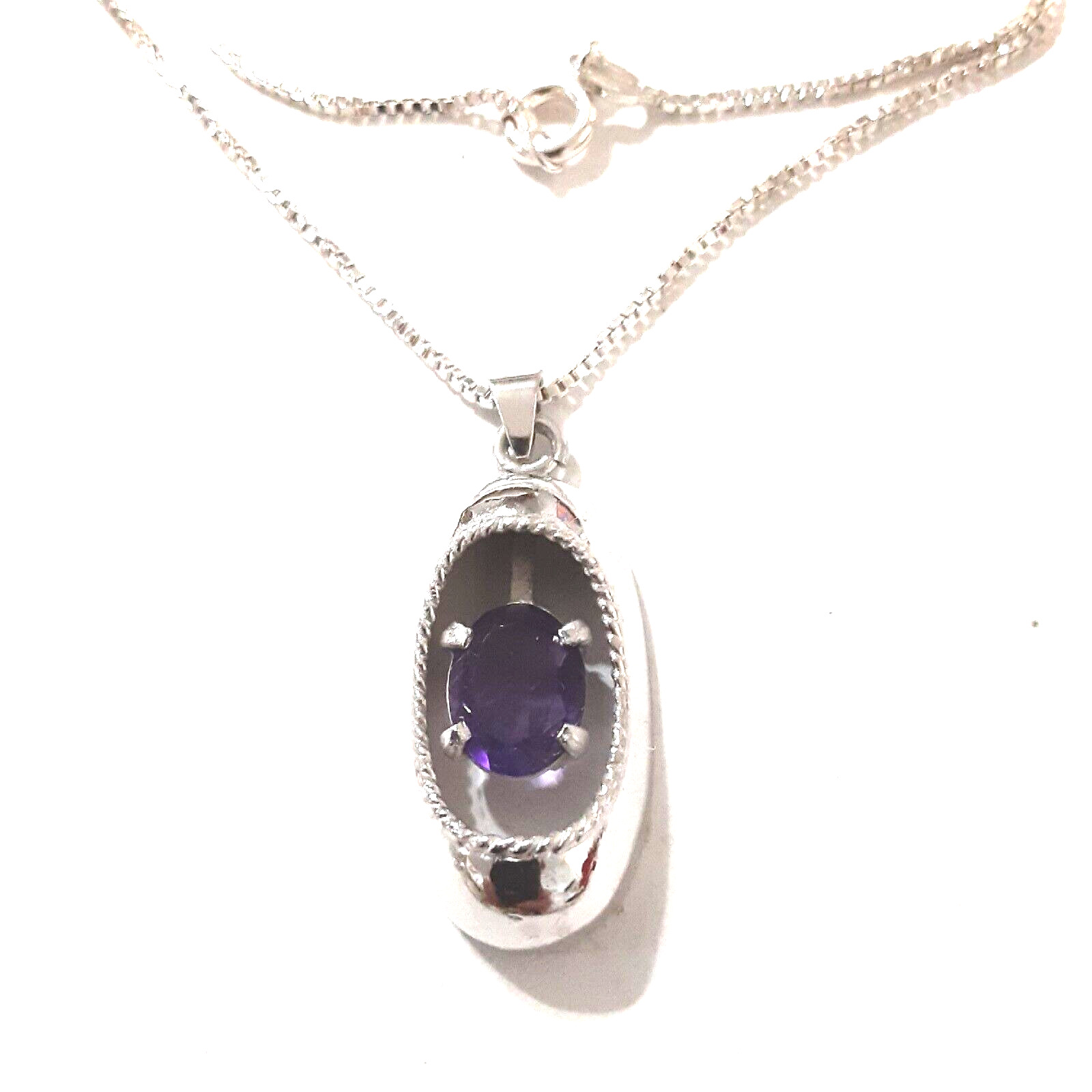 Vtg Purple Amethyst Pendant 925 Sterling Silver N… - image 9