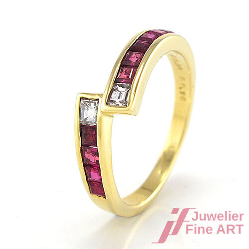 Ring 750/18K Gold -10 Ruby ca.0, 65 CT +2 Diamond… - image 1