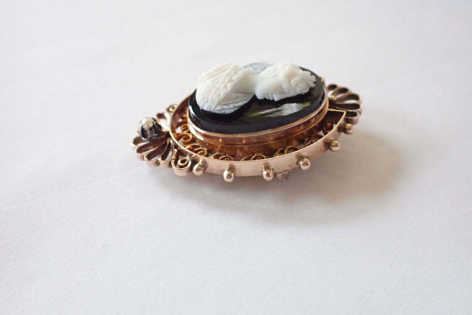 Victorian Antique 10K Rose Gold Hardstone Onyx & … - image 3