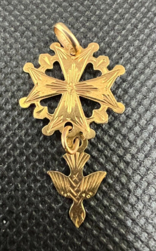 Pendant Antique Cross Huguenot Yellow Gold 750 /°°