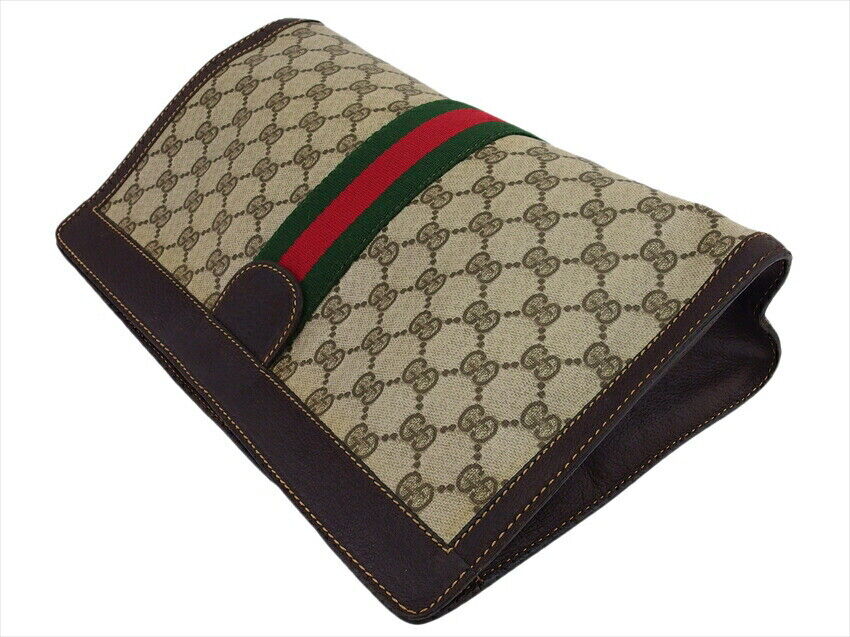 GUCCI Clutch Bag GG Plus Beige PVC x Leather Auth… - image 3