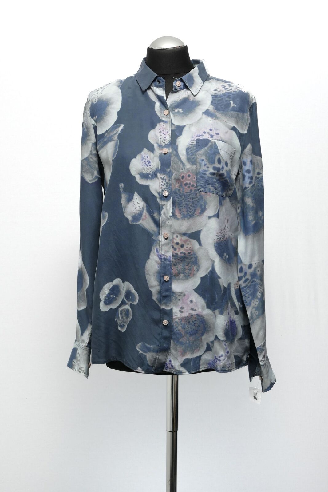 Women's Blouse M Blue Floral Pattern Long Sleeve … - image 1