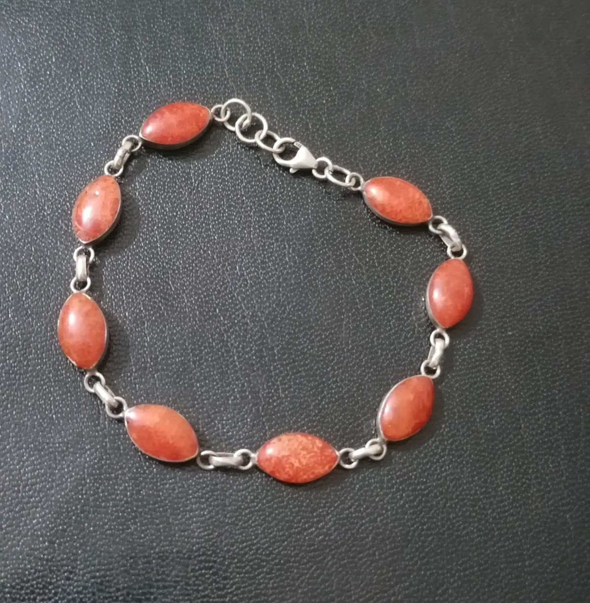 Stunning Vintage Sterling Silver 925 Orange Coral… - image 5