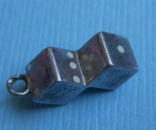 Vintage enamel dice white pips sterling charm - image 1