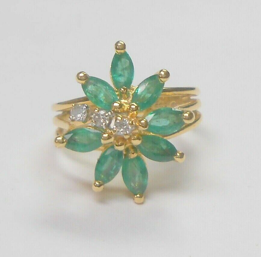 Vintage Emerald & Diamond 585 14K Yellow Gold Lad… - image 1