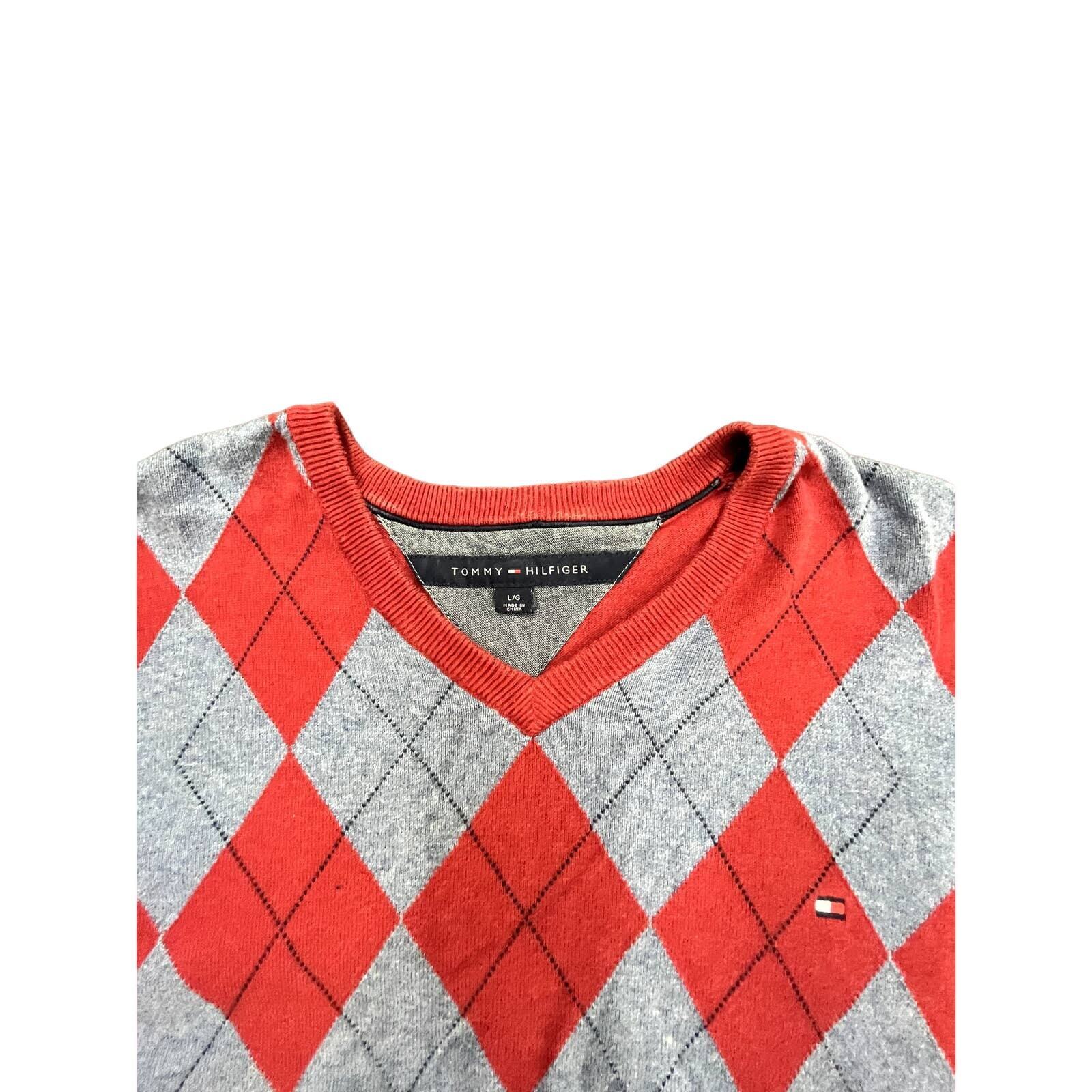 Y2k Tommy Hilfiger argyle pattern V-Neck Red Swea… - image 3