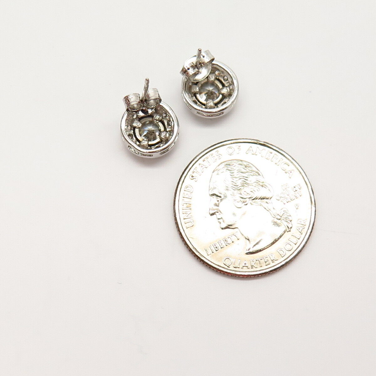 925 Sterling Silver C Z Stud Earrings - image 2