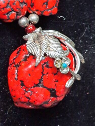 Southwestern Style Necklace With Faux Red Coral S… - image 1