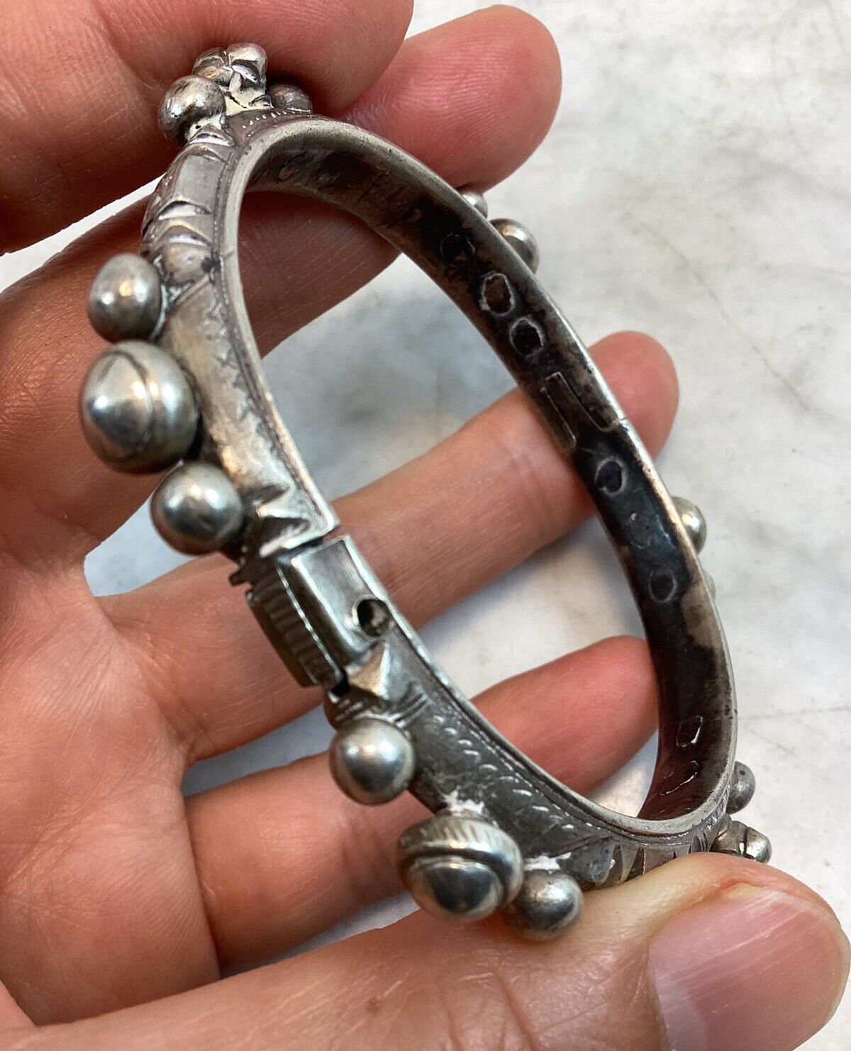 Antique Vintage Morocco Silver Mizam Bangle Brace… - image 11