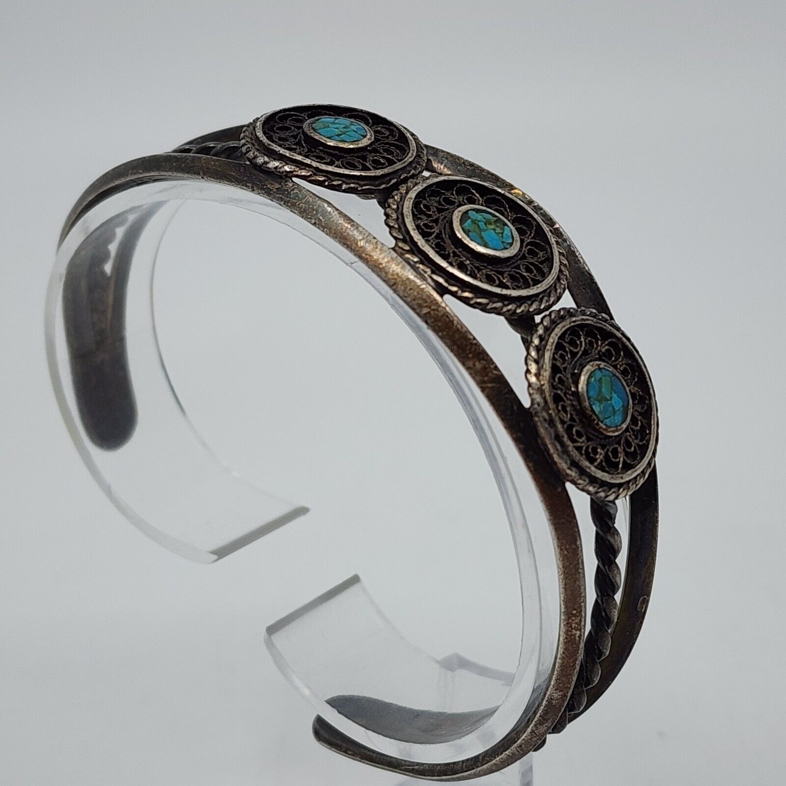 Vintage Tibetan Sterling Silver Turquoise Chip In… - image 4