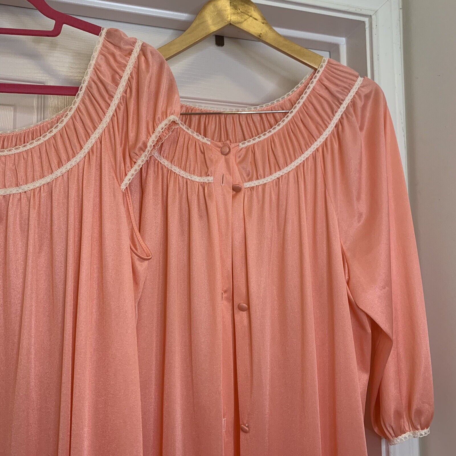 2 Pc. Lorraine Peignoir Set Pink Nylon Nightgown … - image 2