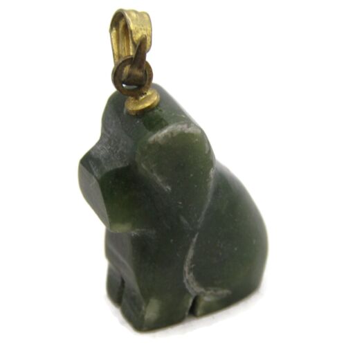 Dog Necklace Pendant Hand Carved Green Stone Vint… - image 1