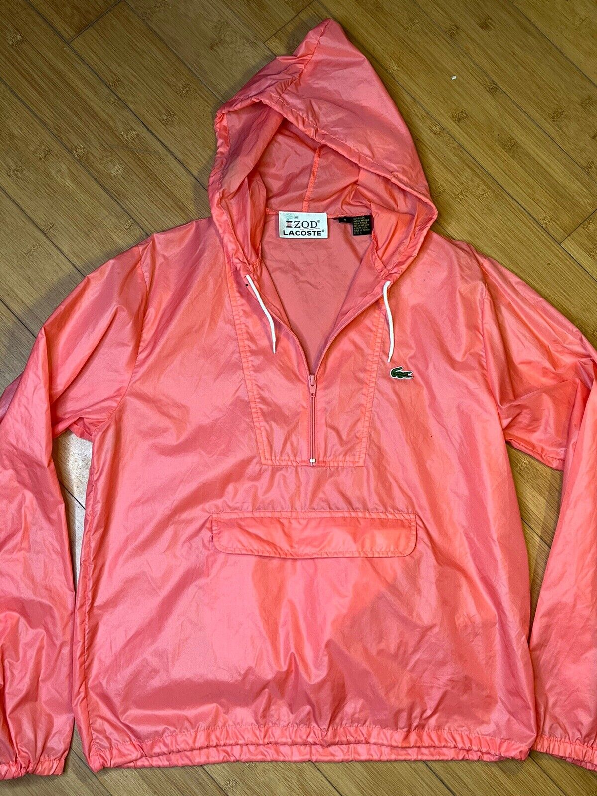 Vintage Men’s Medium IZOD Lacoste Pink 80’s Hoode… - image 1