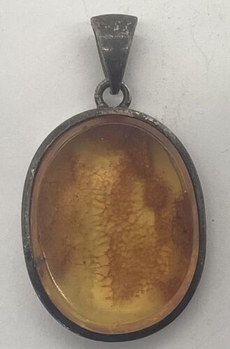 Pendant Silver Amber Vintage Art Nouveau Handmade 