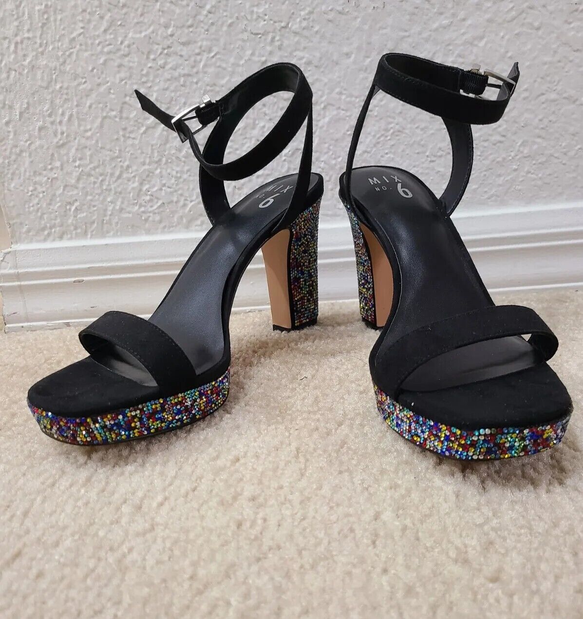 Mix No. 6 Women Black Heels With Multicolor Rhine… - image 1