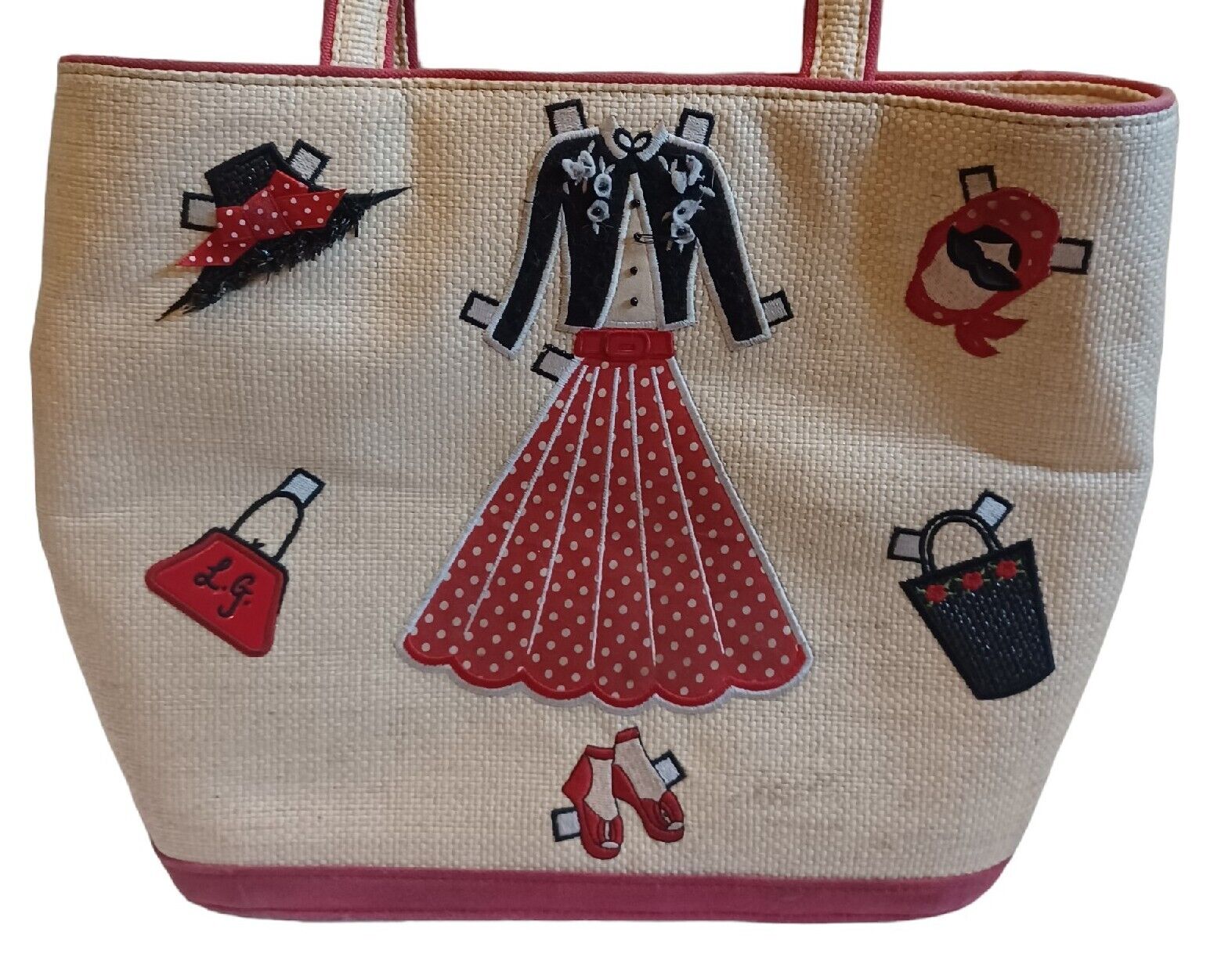 Lulu Guinness Paper Doll Raffia Jackie-O Tote Pre… - image 2