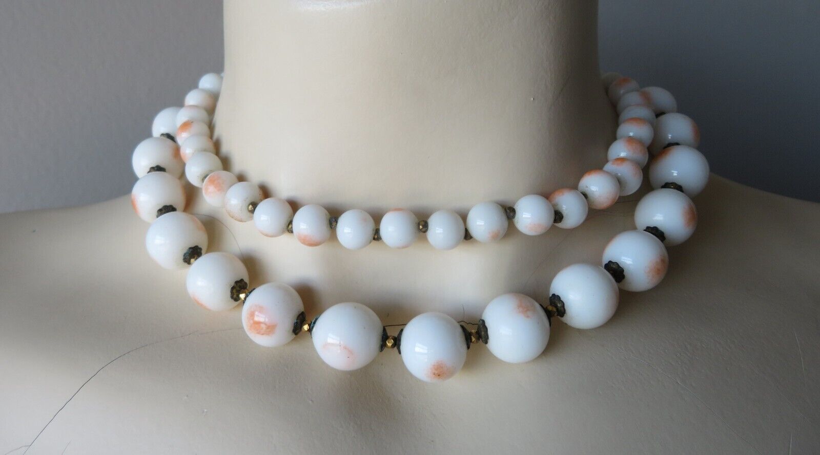 Miriam Haskell Signed Dual Strand Mottled peach/w… - image 8