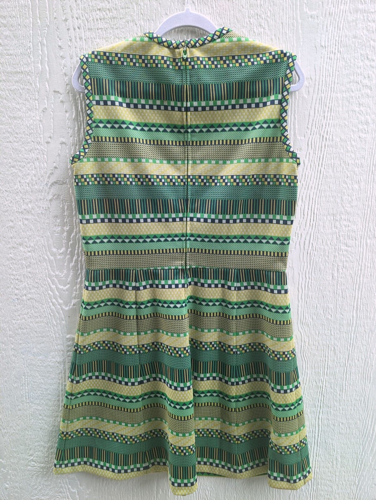 Vintage 60s 70s Green Geometric Mod Sleeveless Dr… - image 4