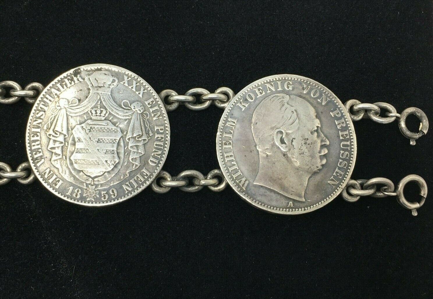 Antique Silver German States Thaler Coin Bracelet - image 9