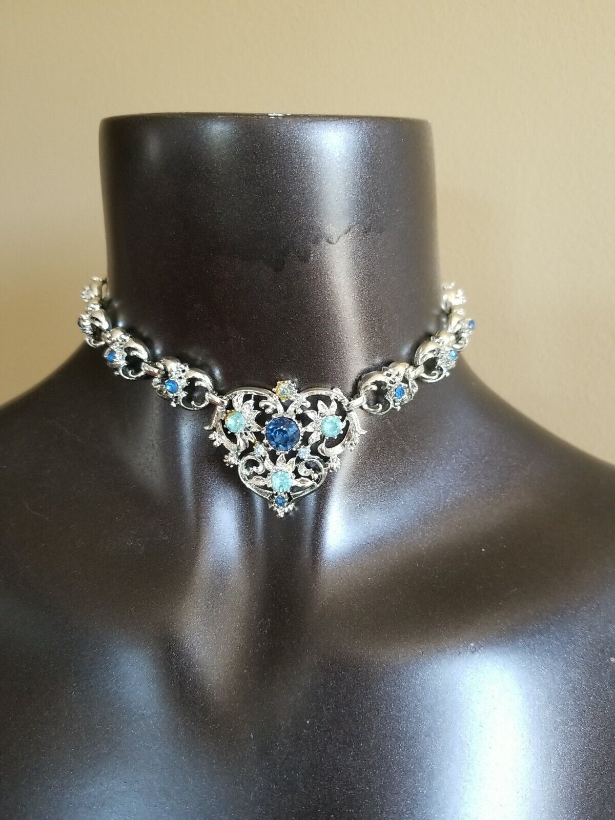 Signed Blue Aqua Crystal Cluster Necklace Coro Vi… - image 2