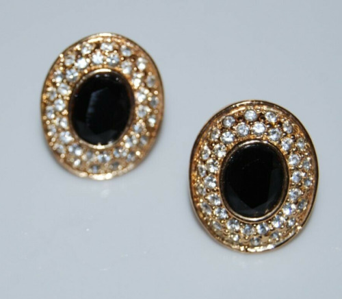 ELEGANT VTG ROMAN COUTURE BLACK CRYSTAL PAVE RHIN… - image 1