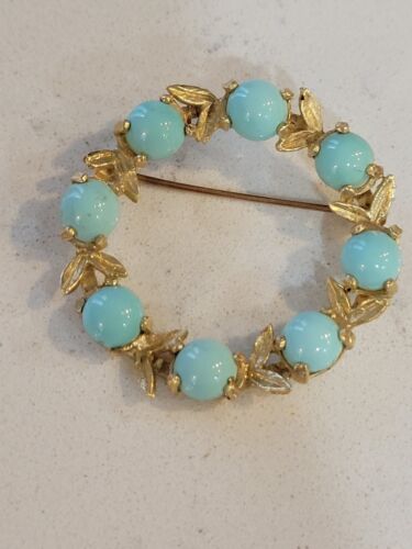 Vintage Signed ROM 14kt Yellow Gold And Turquoise 