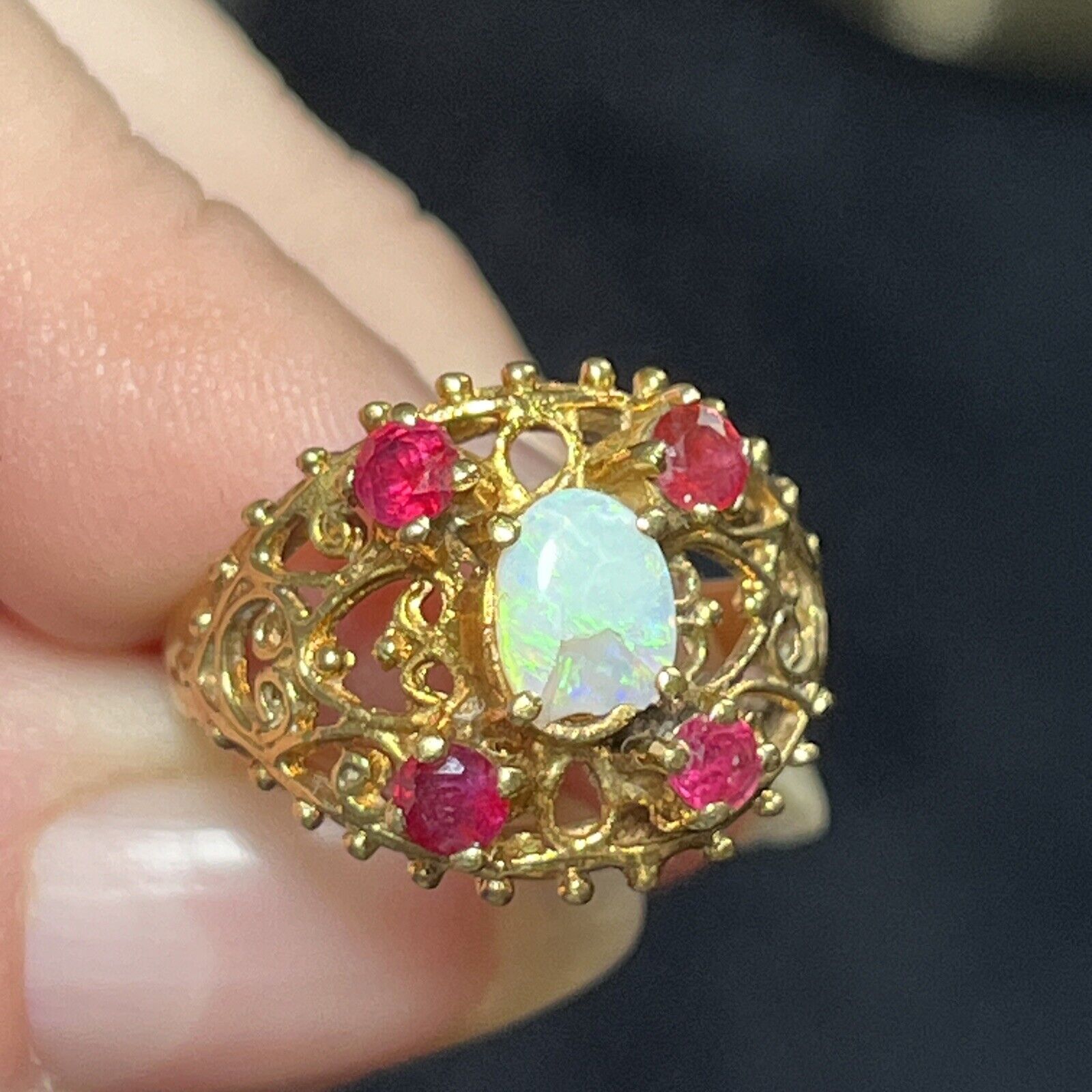 Antique Ruby And Opal Ring 14k Yellow Gold. Victo… - image 12