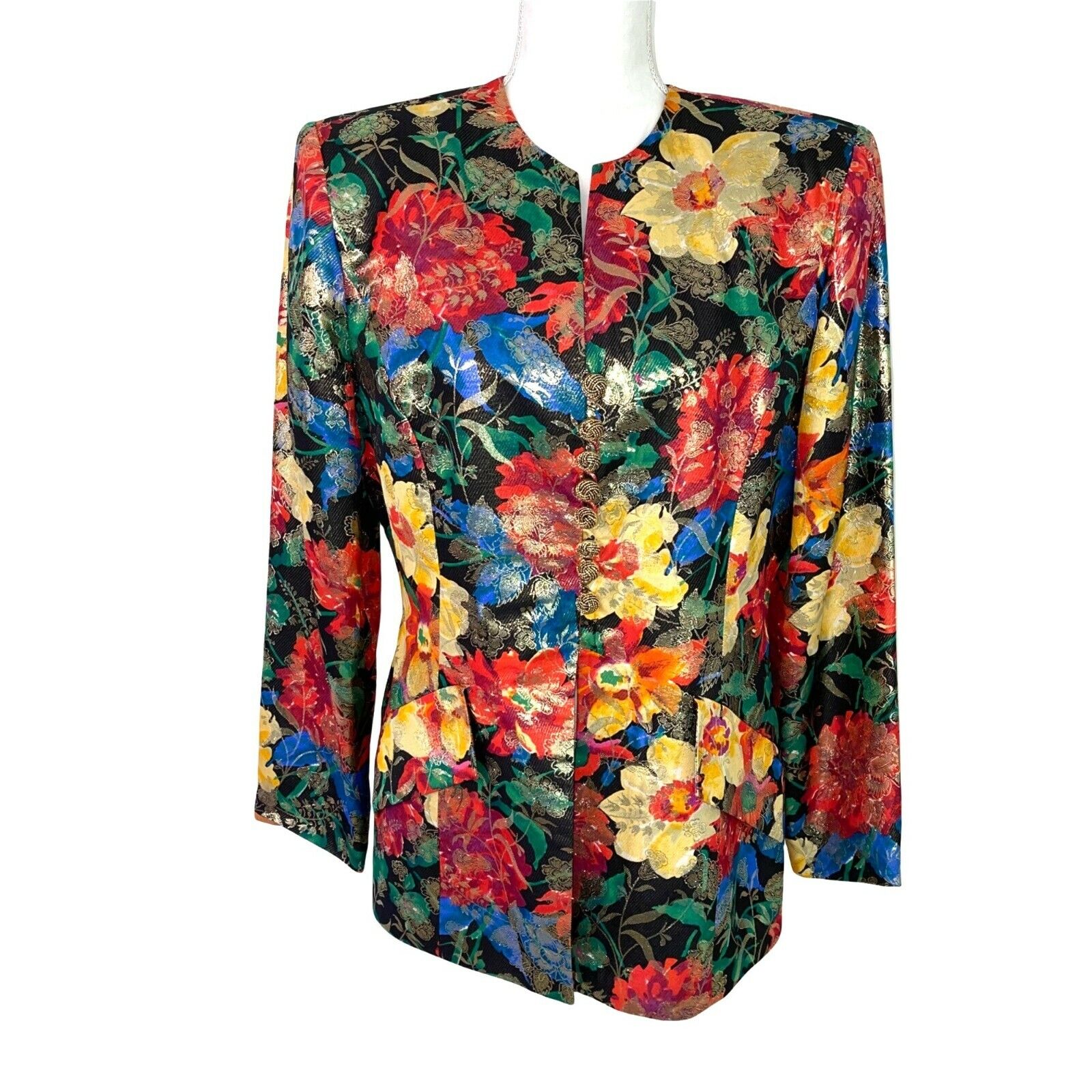 Vintage Custom Made Blazer Womens Silk Floral Met… - image 1