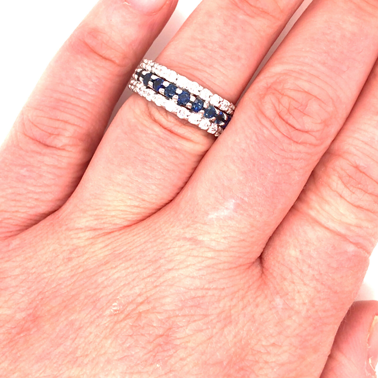 14K Diamond and Sapphire 3-Row Eternity Band Whit… - image 3