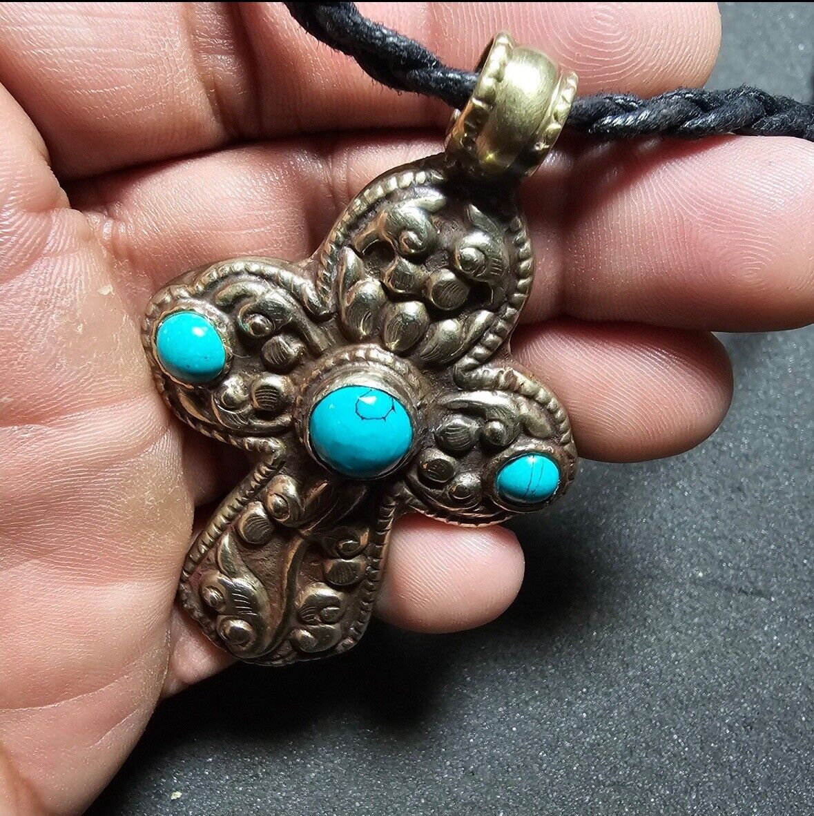 Southwestern Style Ornate Coin Silver And Turquoi… - image 3