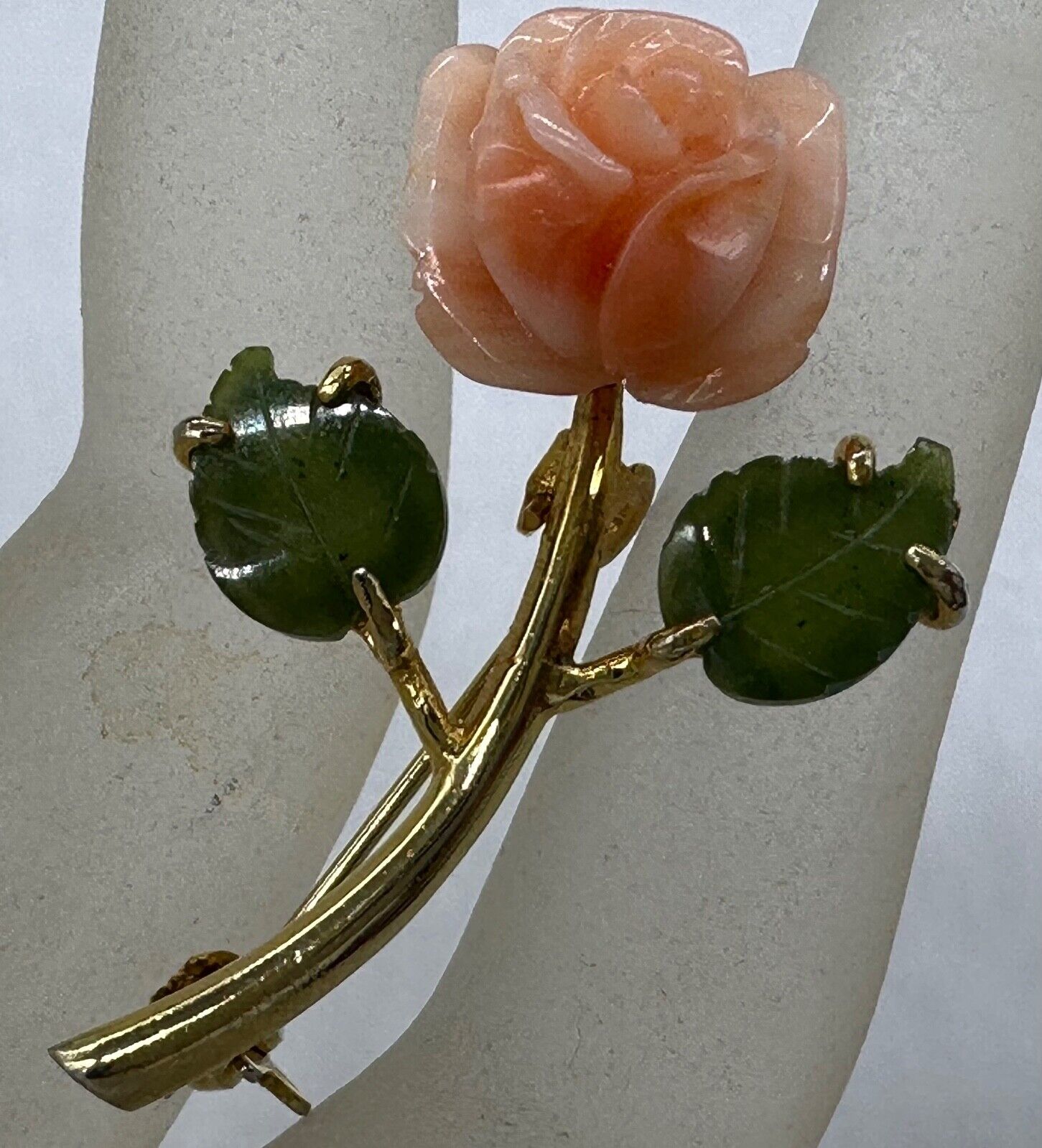 VINTAGE ESTATE GOLD PLATED SALMON PINK CORAL JADE… - image 1