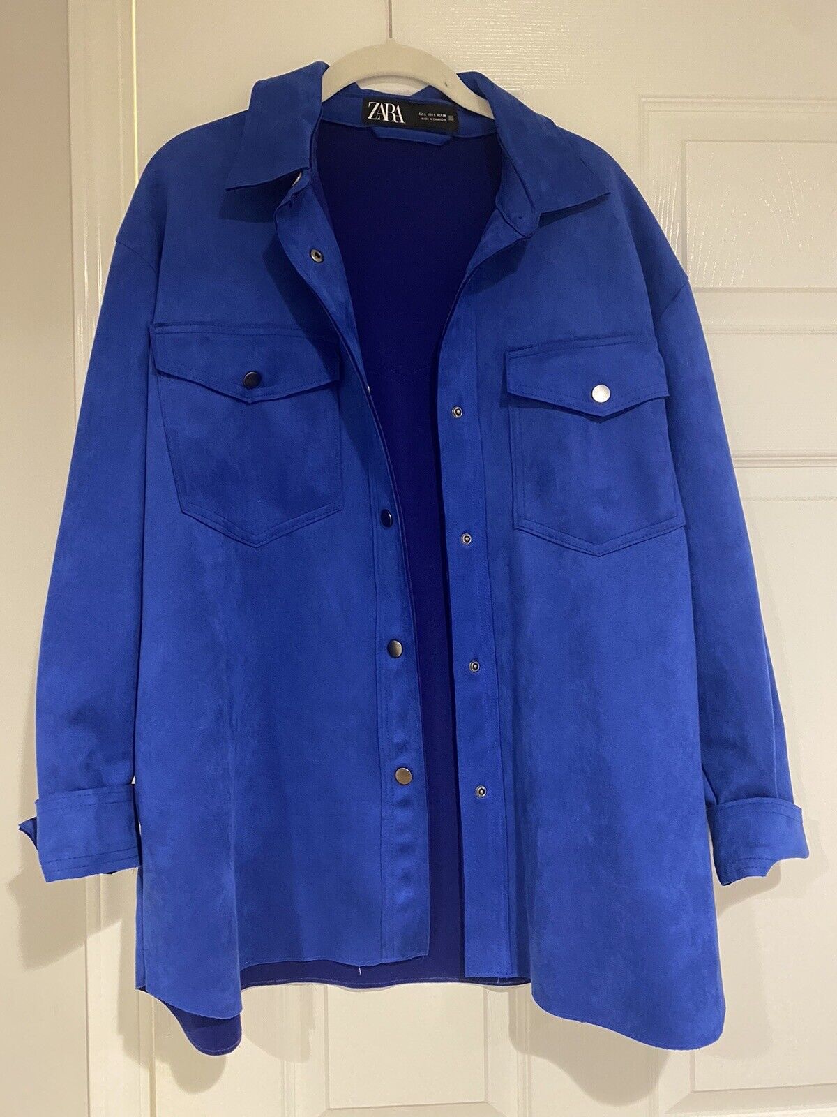 Zara Suede Blue Button Down Jacket Shacket - image 1