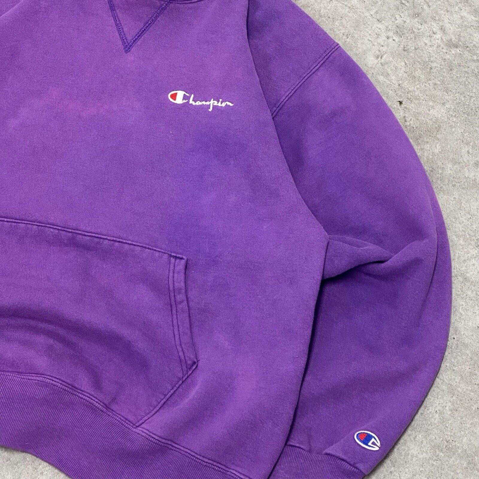 VTG 1980s Champion Faded Purple Hoodie Sweatshirt… - image 3