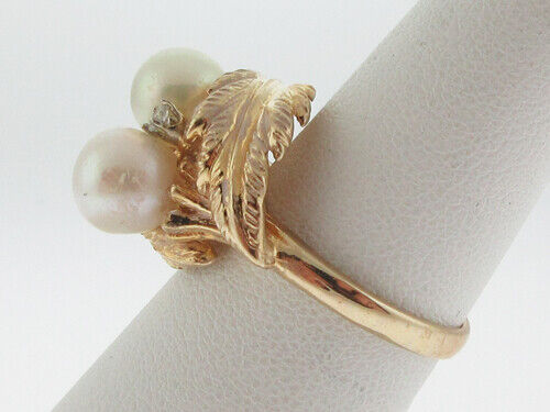 Cultured Pearls Genuine Diamonds LEAF Design Soli… - image 3