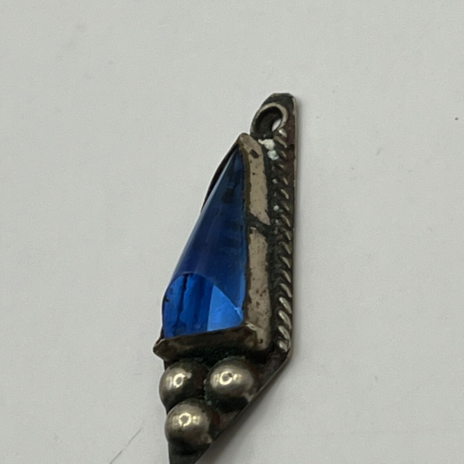 Vintage Blue Stone Pendant 925 Sterling Silver Ha… - image 3