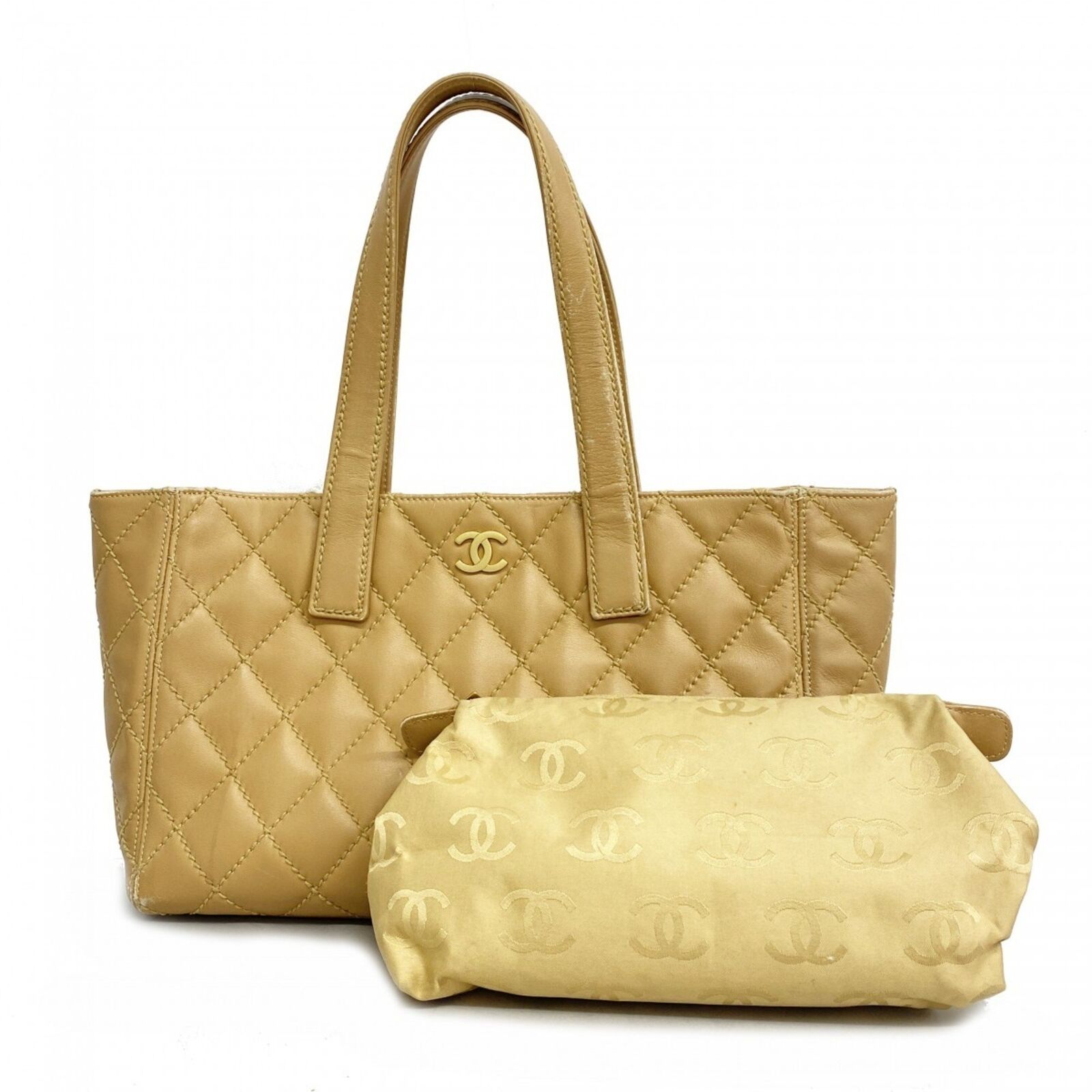 Chanel Tote Bag Wild Stitch Leather Beige Women's… - image 1