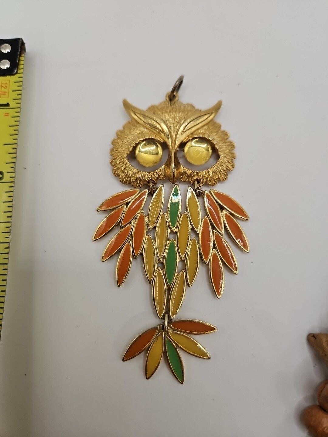 Vintage Multicolor Enamel Articulated Owl Pendant - image 3