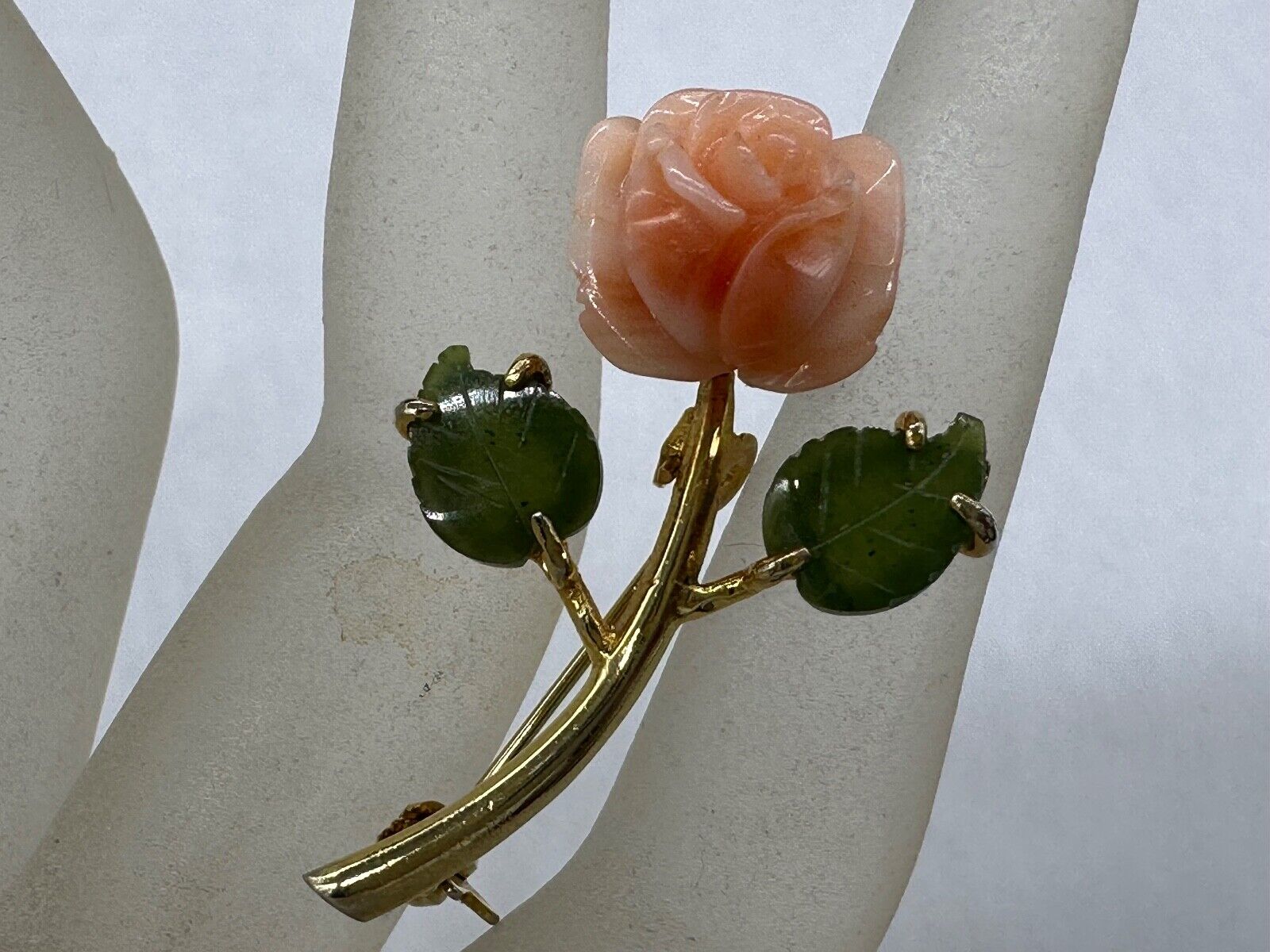 VINTAGE ESTATE GOLD PLATED SALMON PINK CORAL JADE… - image 7