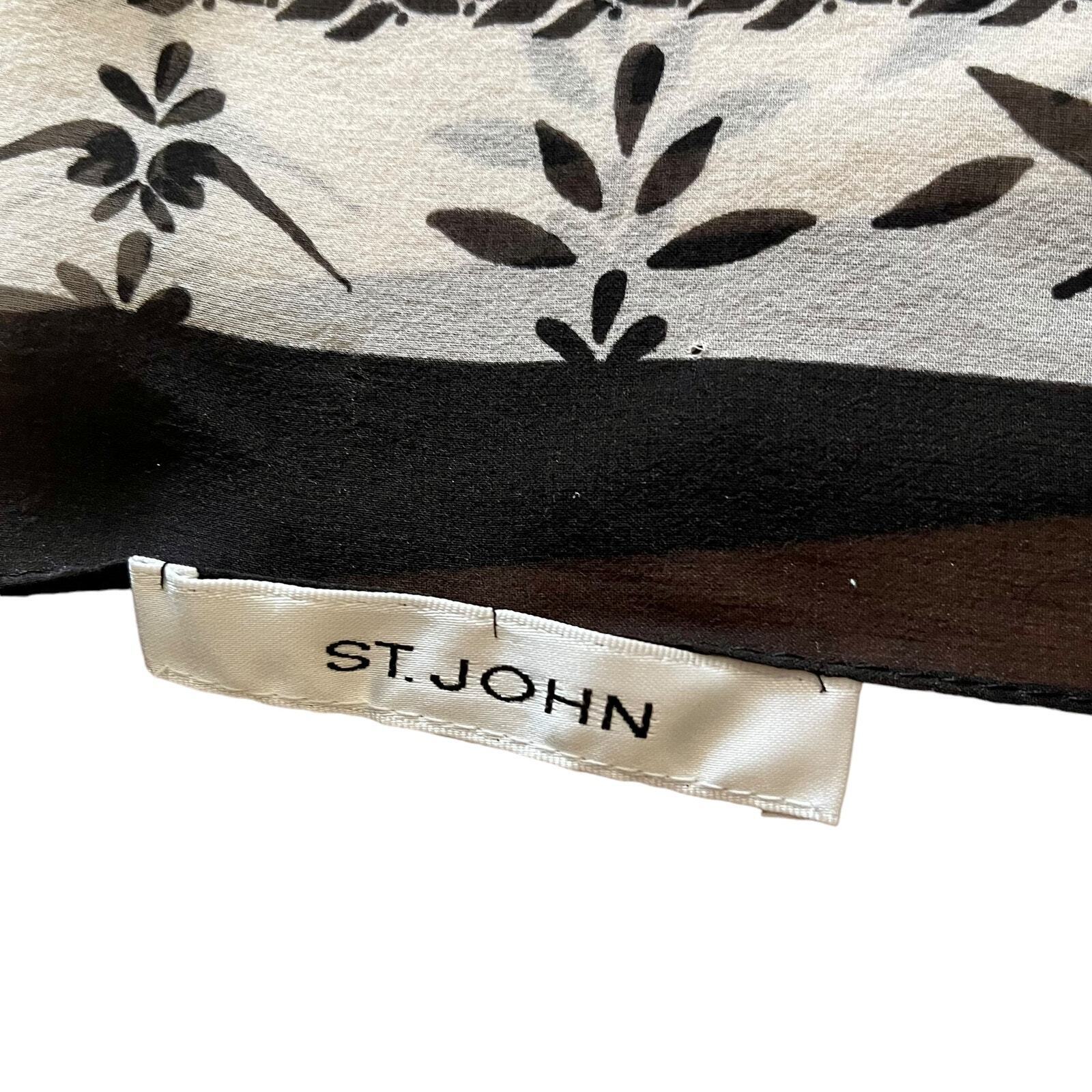 St John Silk Chiffon Black White Damask Print Lon… - image 3