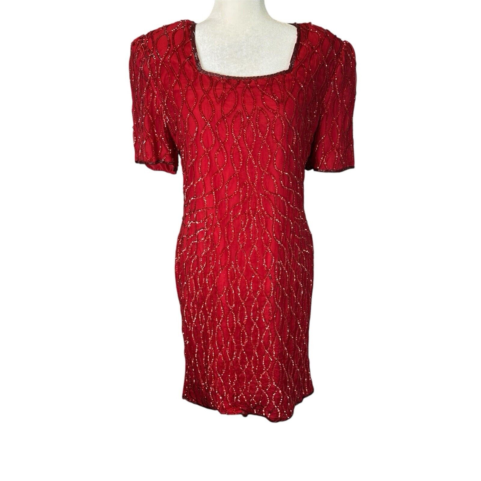 Vintage 80s Laurence Kazar RED Sequins Beaded Sil… - image 15