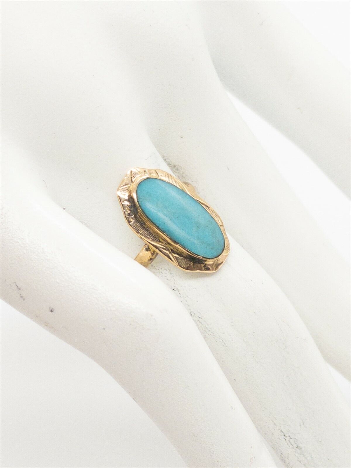 Antique Edwardian 1900s 4ct Natural Turquoise 14k… - image 7