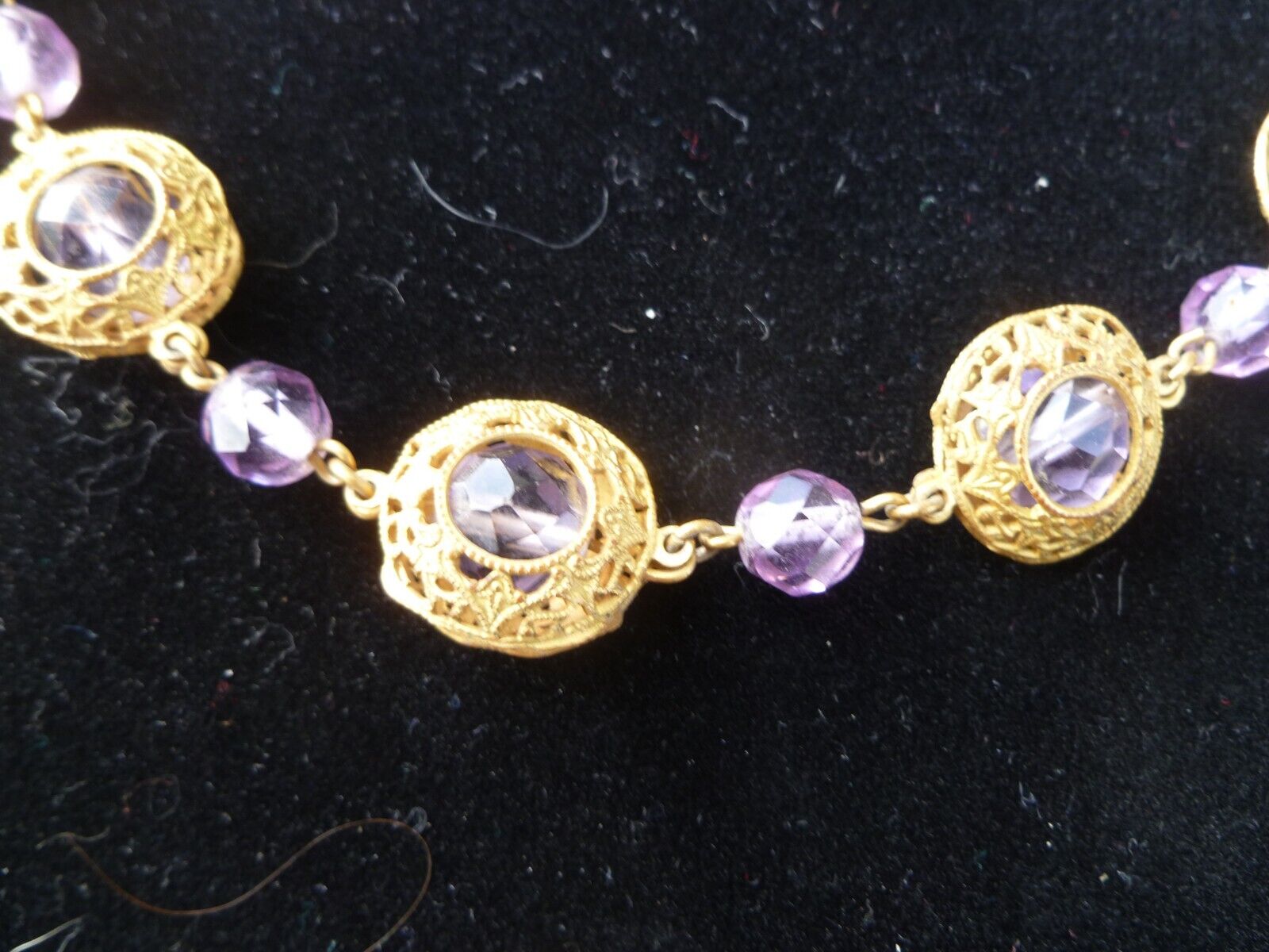 Antique Czech Glass Purple Crystal Bead 19" Gold … - image 4