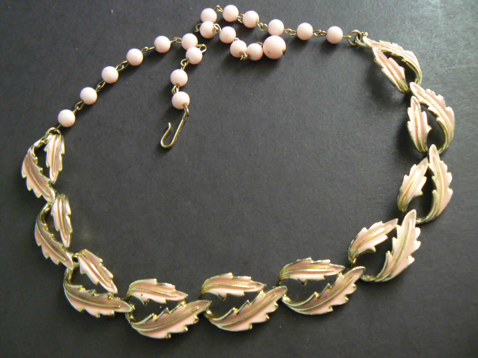 Vintage Necklace Choker Gold Tone Pink Enameled L… - image 2